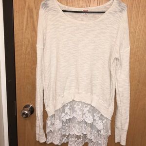 White lace, knit sweater